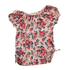 Jenna & Jesse Side Ruched Tie Off The Shoulder Floral Blouse Girls Size 8